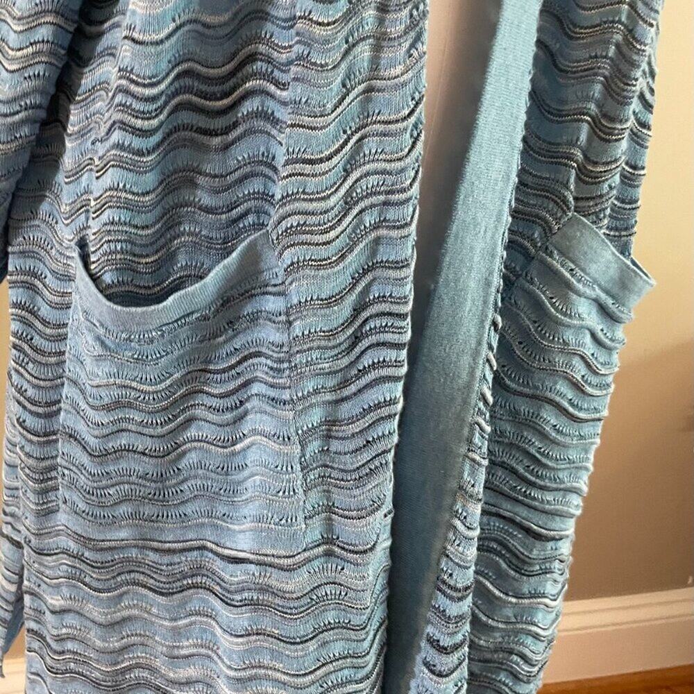 Isaac Mizrahi Live! Blue Wavy Boho Chevron Print Long Open Cardigan Duster, XL - Picture 5 of 12
